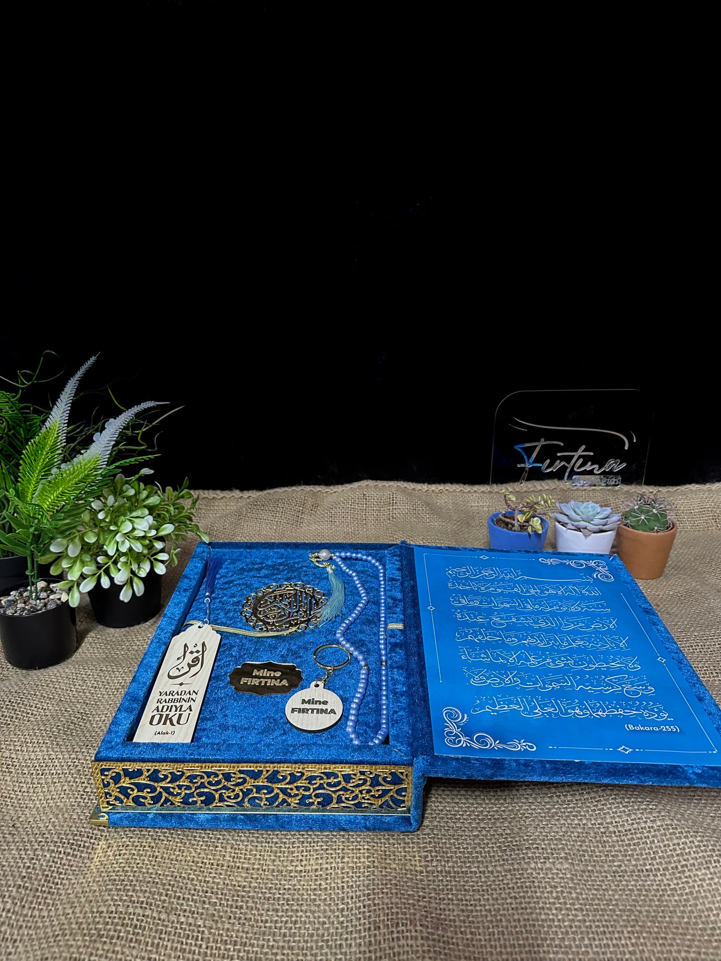 Kur'an-ı Kerim Seti Kadife Kaplı Bilgisayar Hatlı Sandık Kutulu