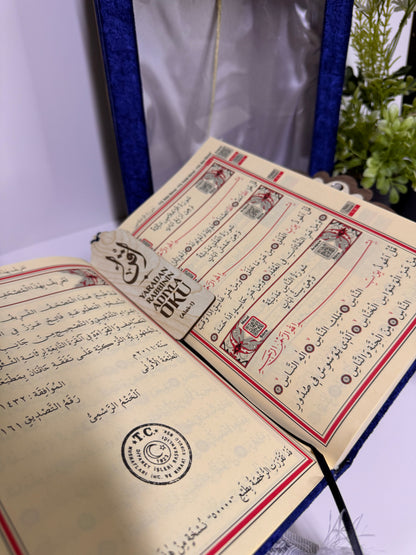 Kur'an-ı Kerim Seti Kadife Kaplı Bilgisayar Hatlı Şefaf Kapaklı Sandık Kutulu