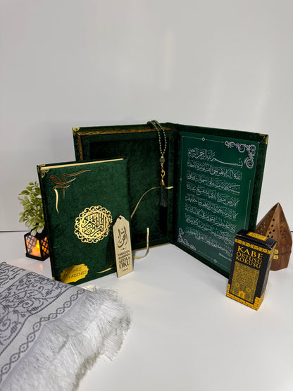 Kur'an-ı Kerim Seti Kadife Kaplı Bilgisayar Hatlı Sandık Kutulu