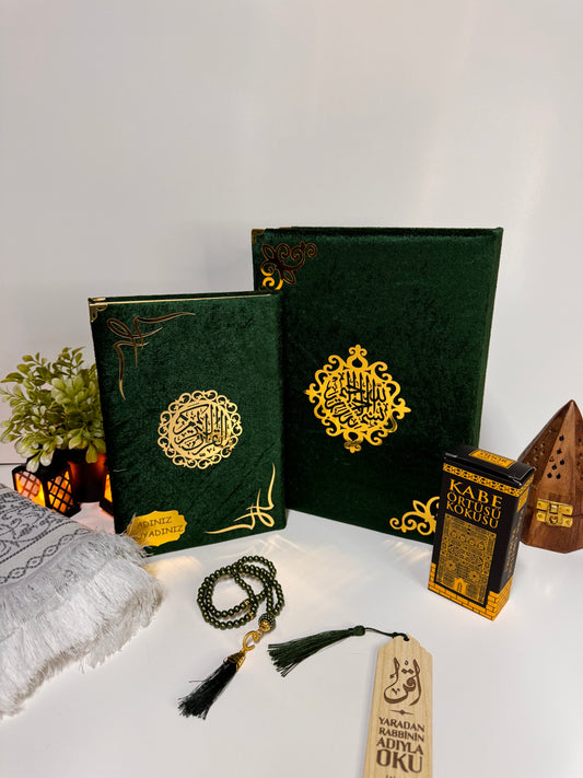 Kur'an-ı Kerim Seti Kadife Kaplı Bilgisayar Hatlı Sandık Kutulu