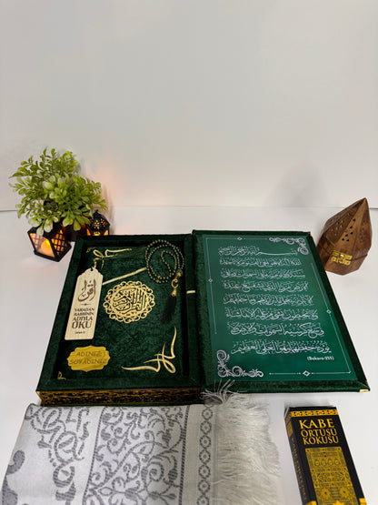 Kur'an-ı Kerim Seti Kadife Kaplı Bilgisayar Hatlı Sandık Kutulu