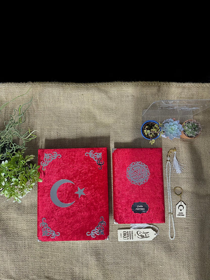 Kur'an-ı Kerim Seti Kadife Kaplı Bilgisayar Hatlı Plaket Kutulu