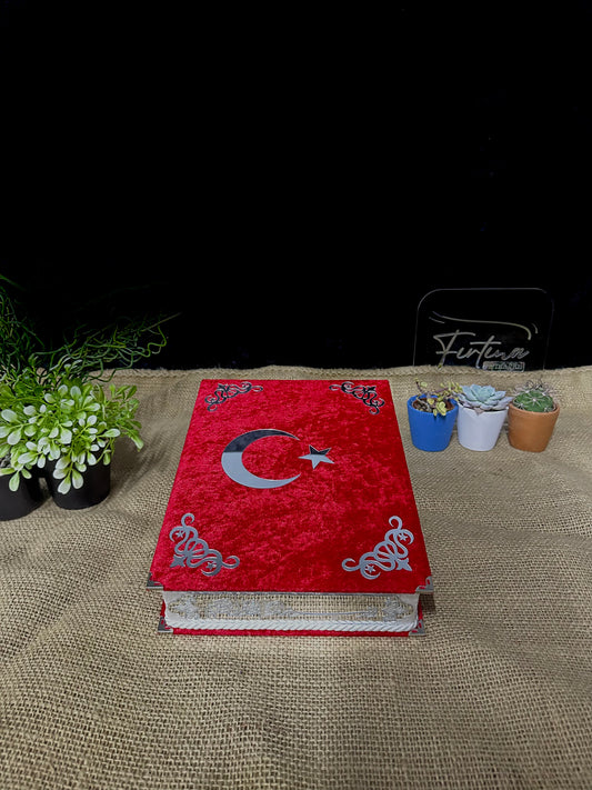 Kur'an-ı Kerim Seti Kadife Kaplı Bilgisayar Hatlı Plaket Kutulu